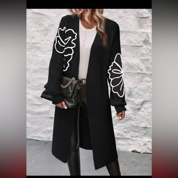 Black Floral Embroidered Womens Sweater 2XL - Picture 5 of 10